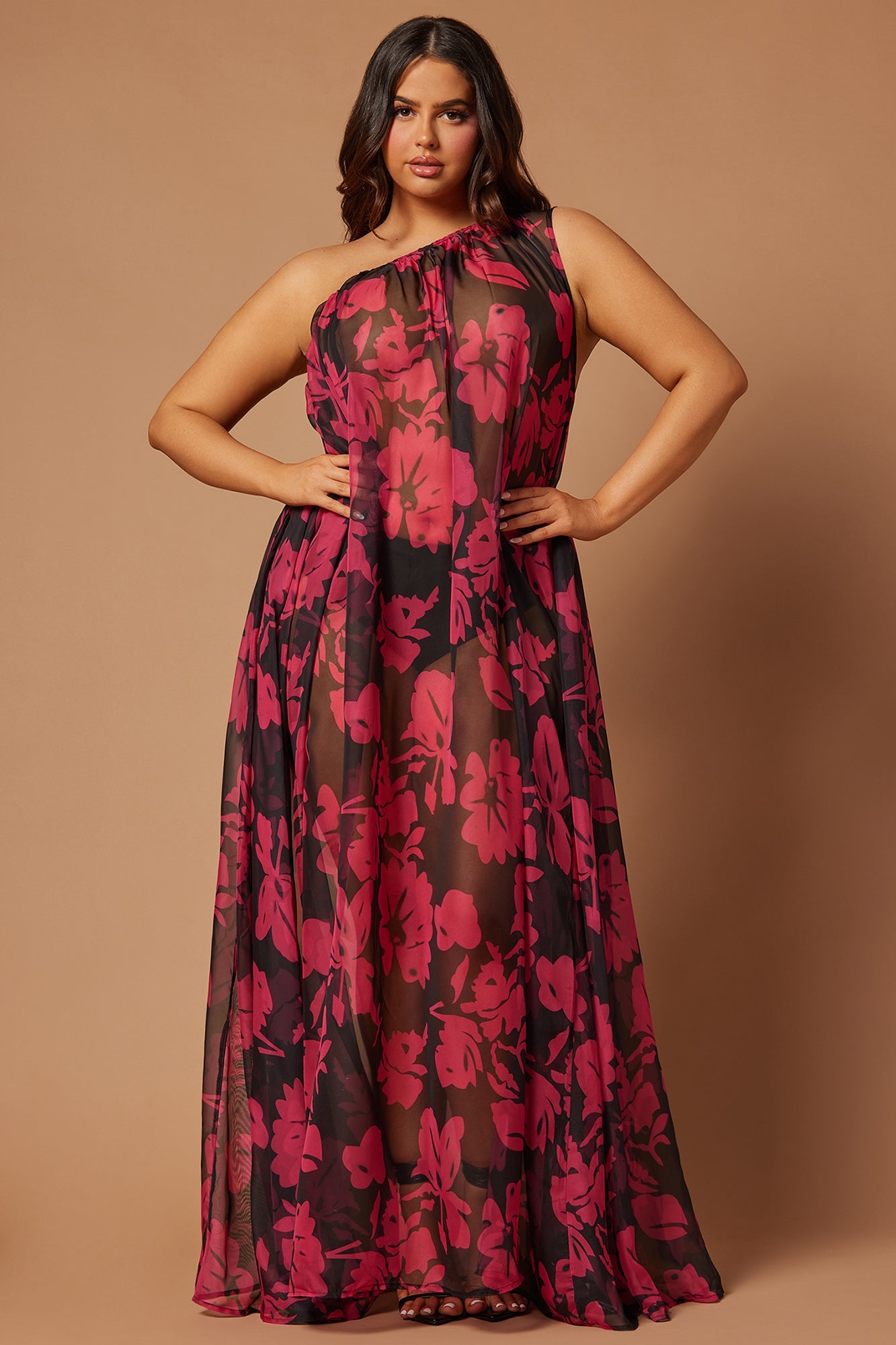 Rosalia Chiffon Maxi Dress - Black/Pink