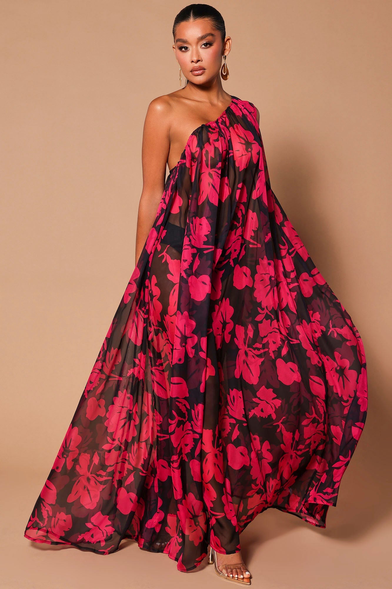 Rosalia Chiffon Maxi Dress - Black/Pink