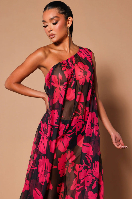 Rosalia Chiffon Maxi Dress - Black/Pink