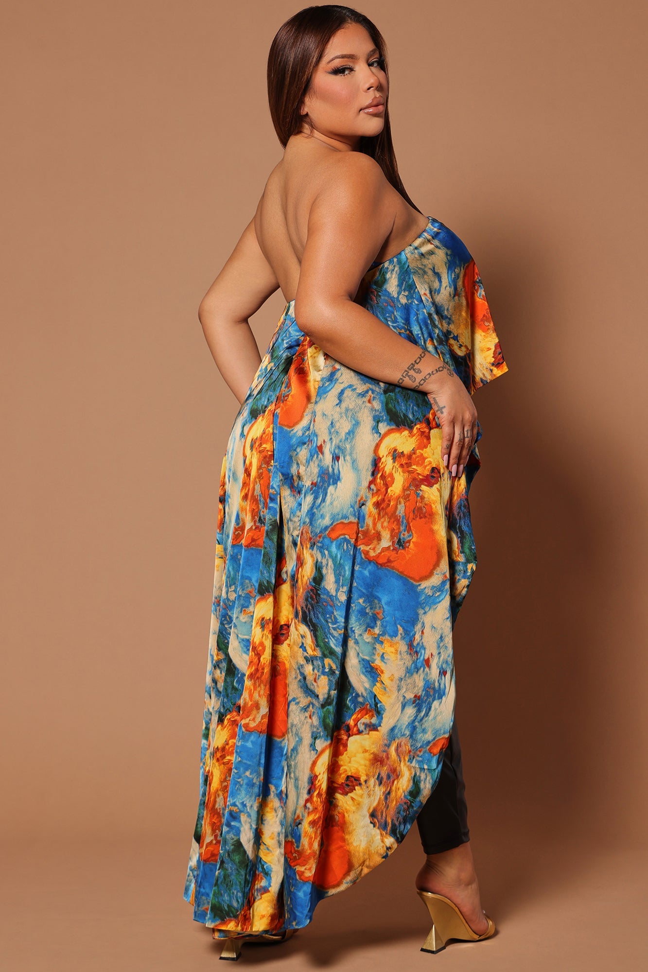 Eva High Low Satin Top - Royal/combo