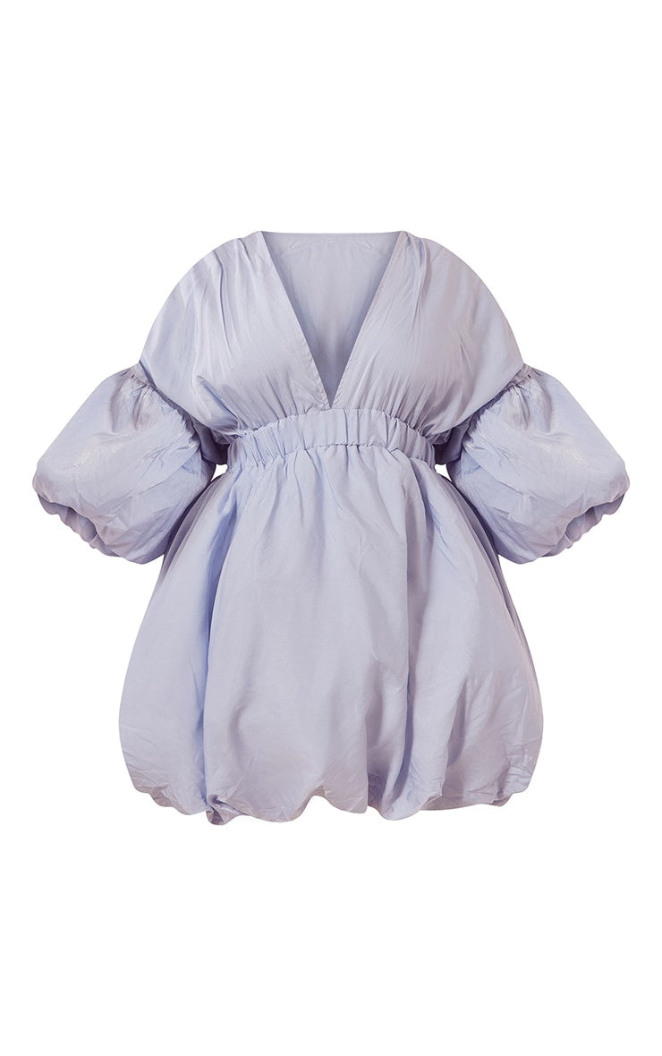 Plus Black Puff Sleeve Puffball Hem Dress