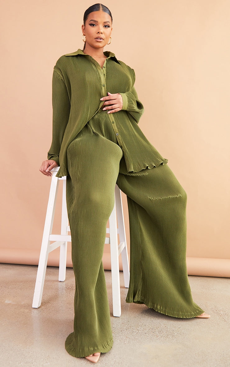 Plus Chocolate Plisse Button Front Oversized Shirt