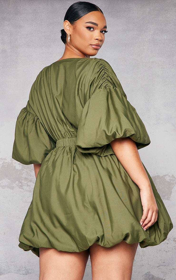 Plus Black Puff Sleeve Puffball Hem Dress
