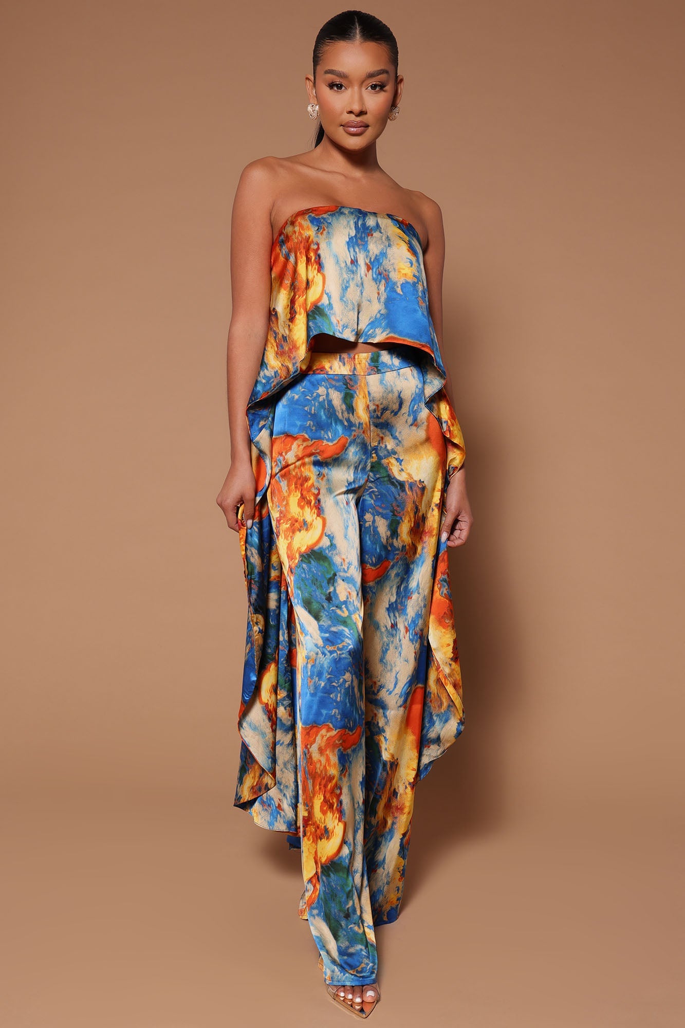 Eva High Low Satin Top - Royal/combo