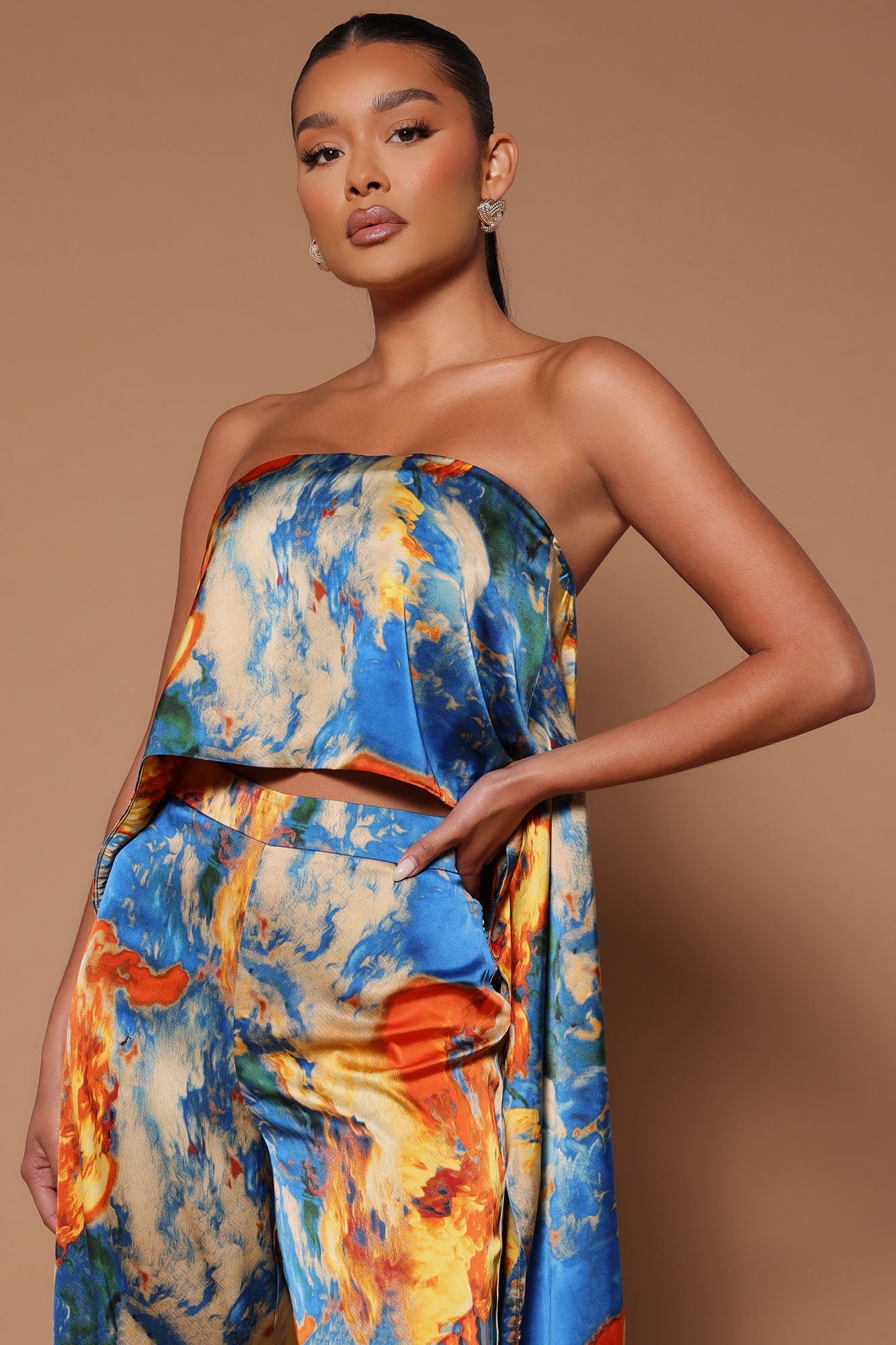 Eva High Low Satin Top - Royal/combo