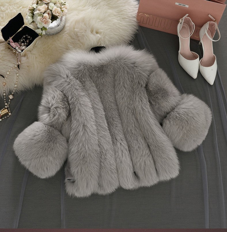 Classy Short Stitching Artificial Faux Fur Coat