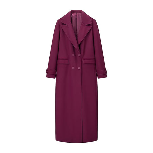 Fall Women's Burgundy Stylish Simple Blended Coat