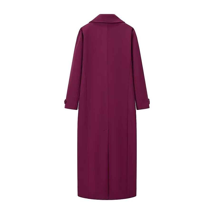 Fall Women's Burgundy Stylish Simple Blended Coat