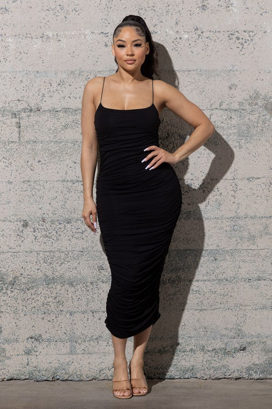 Ruched Midi Bodycon Dress