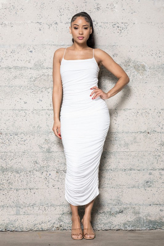 Ruched Midi Bodycon Dress