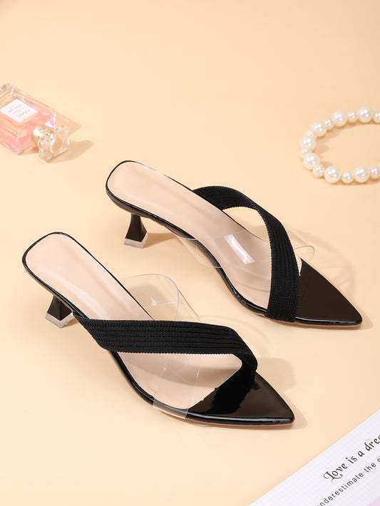 Women Cross Strap Pyramid Heeled Sandals, Fashion Fabric Mule Sandals