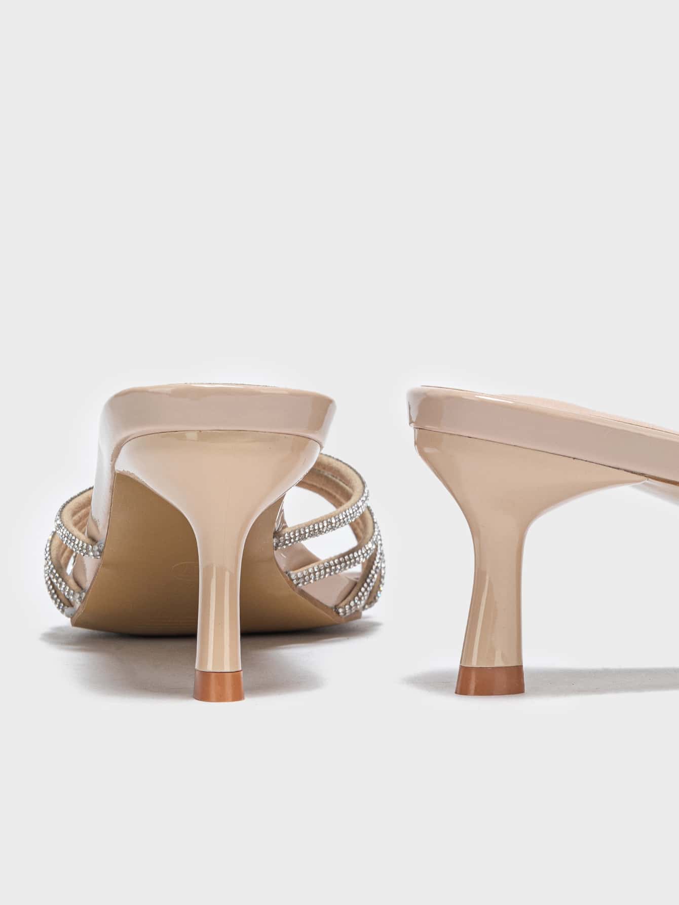 Women Rhinestone & Knot Decor Stiletto Heeled Mule Sandals, Glamorous Party Glass Heeled Sandals