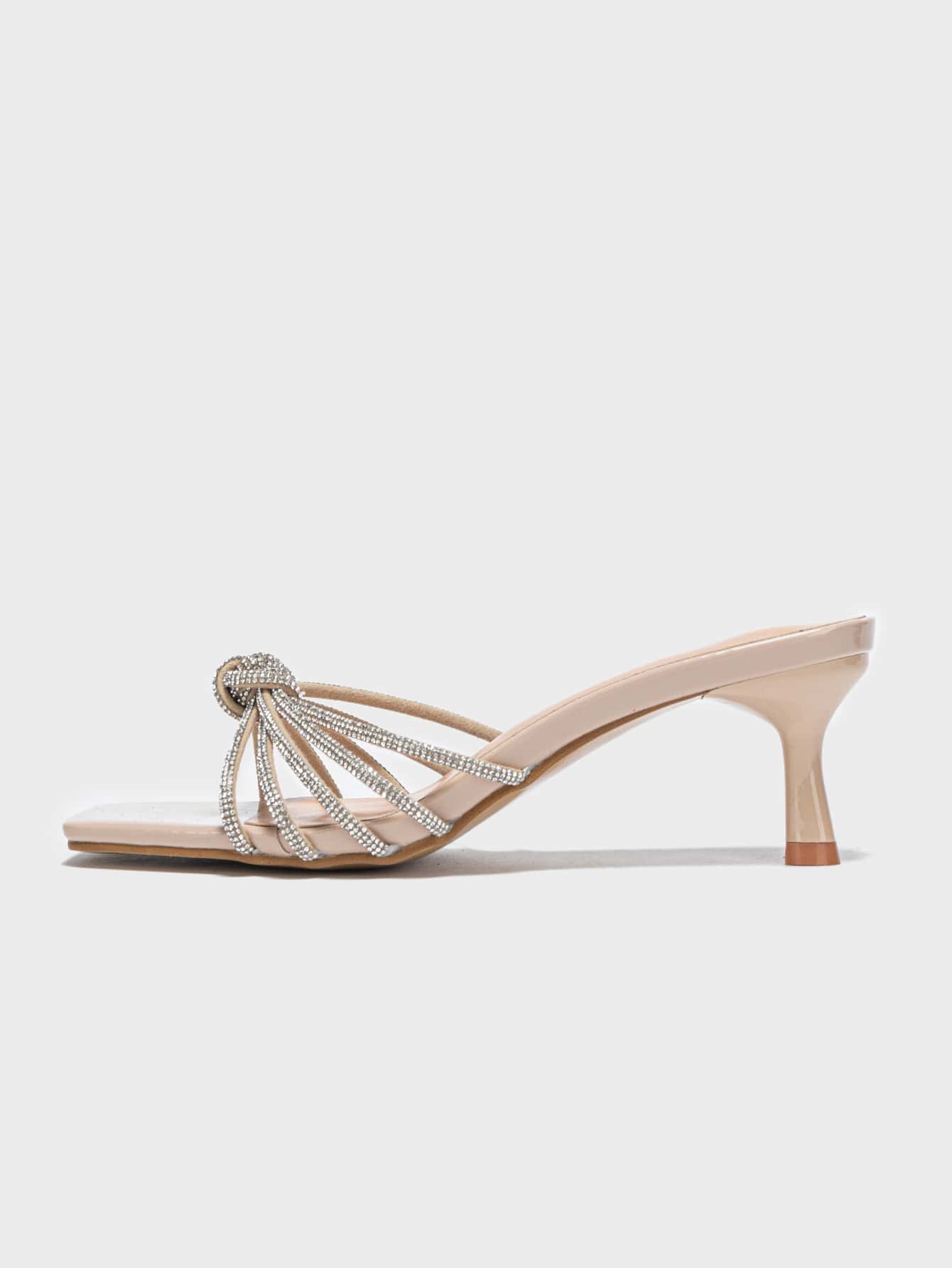 Women Rhinestone & Knot Decor Stiletto Heeled Mule Sandals, Glamorous Party Glass Heeled Sandals