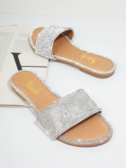 Haute Round Toe Rhinestone Flat Sandals