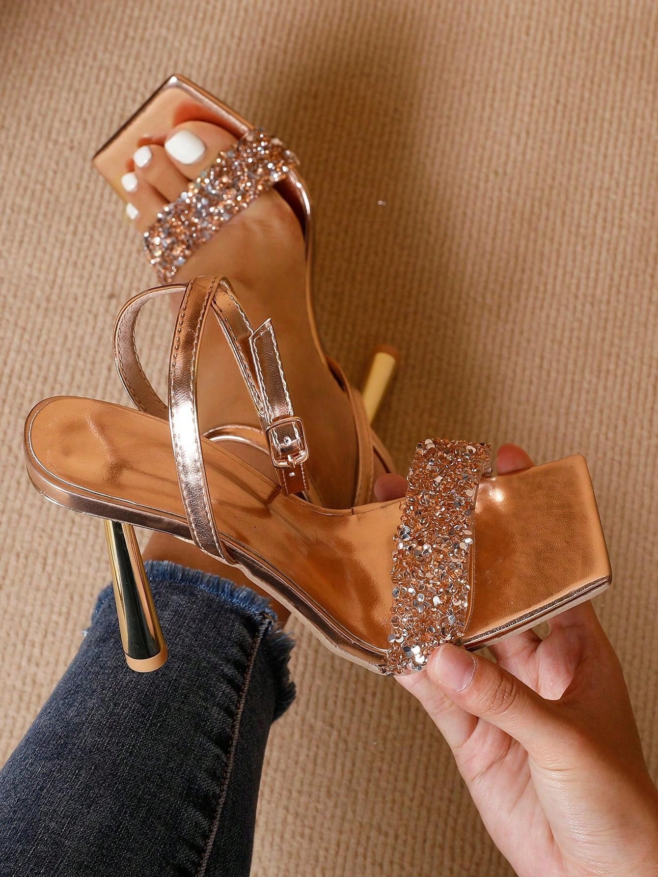 High Heel Women's Sandals With Sparkling Rhinestone Decoration