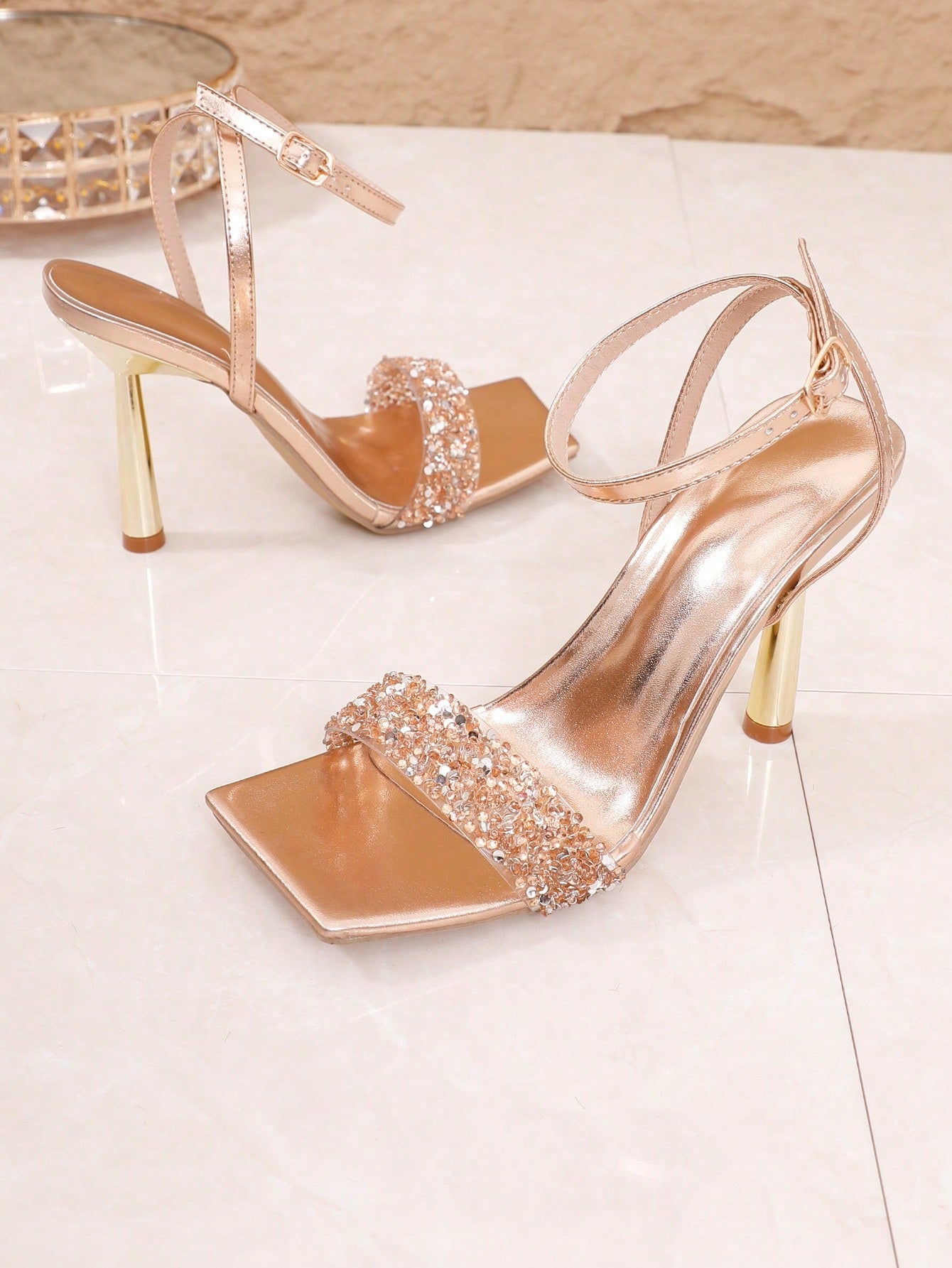 High Heel Women's Sandals With Sparkling Rhinestone Decoration