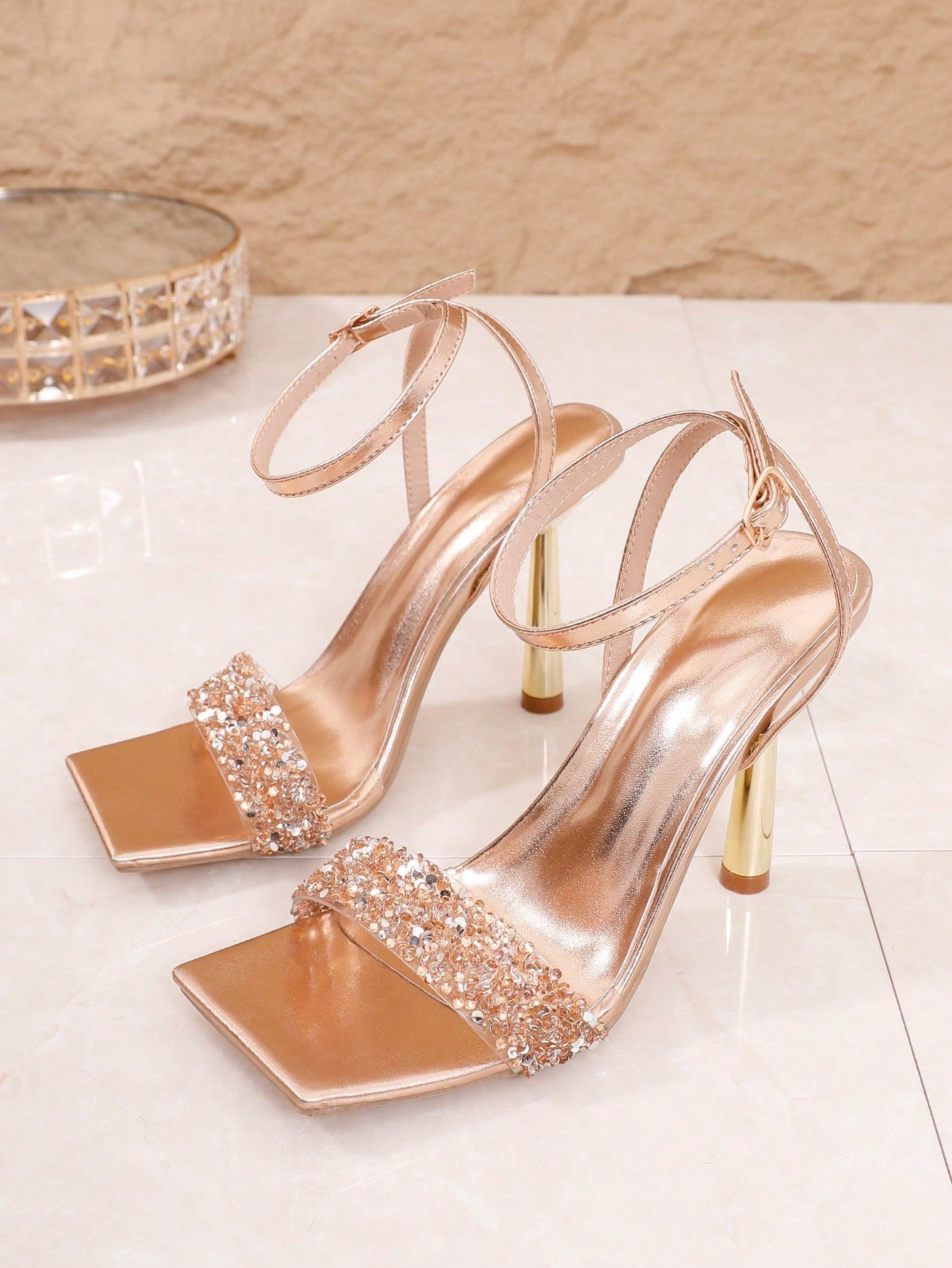High Heel Women's Sandals With Sparkling Rhinestone Decoration