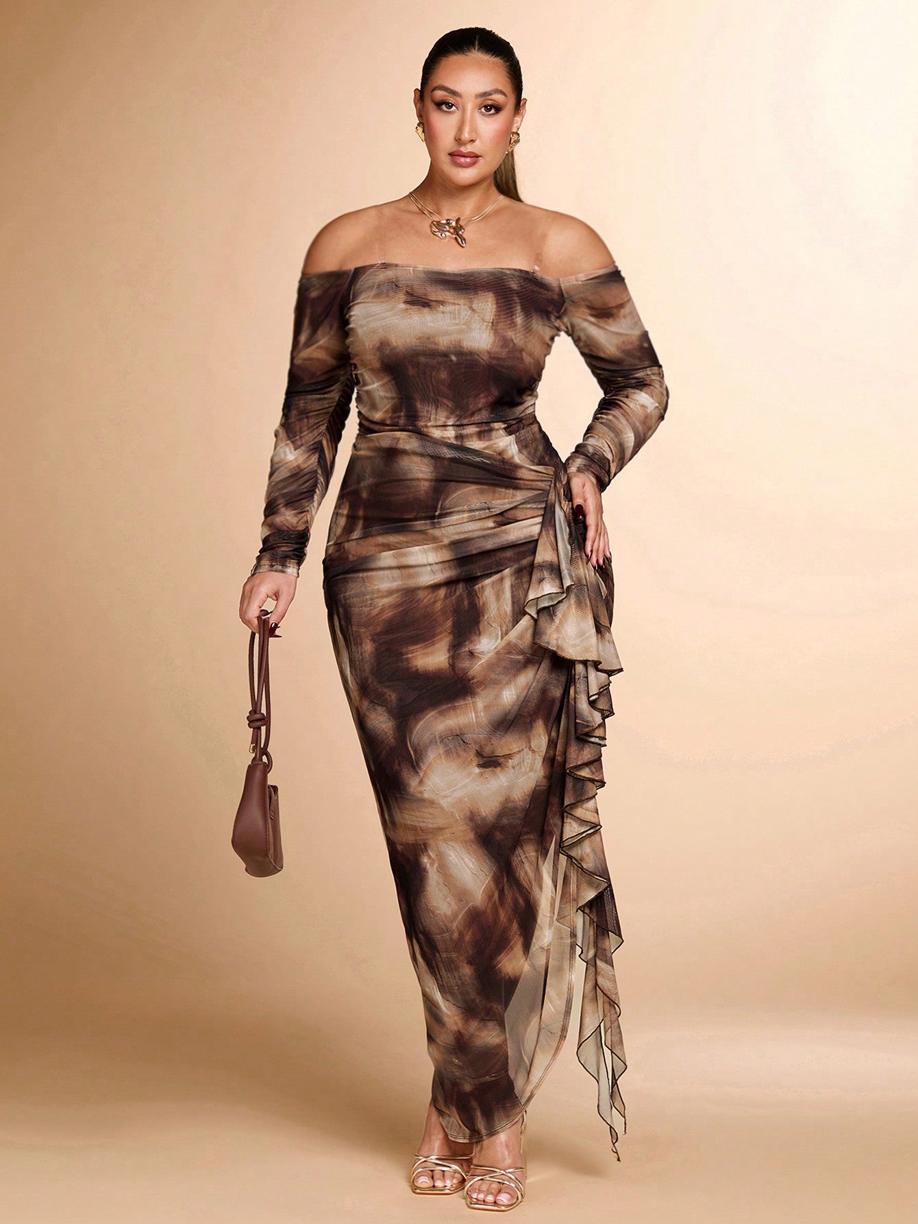 Plus Size Women Bodycon Dress, Off Shoulder Ruched Flouncing Elegant For Party Beach Vacation