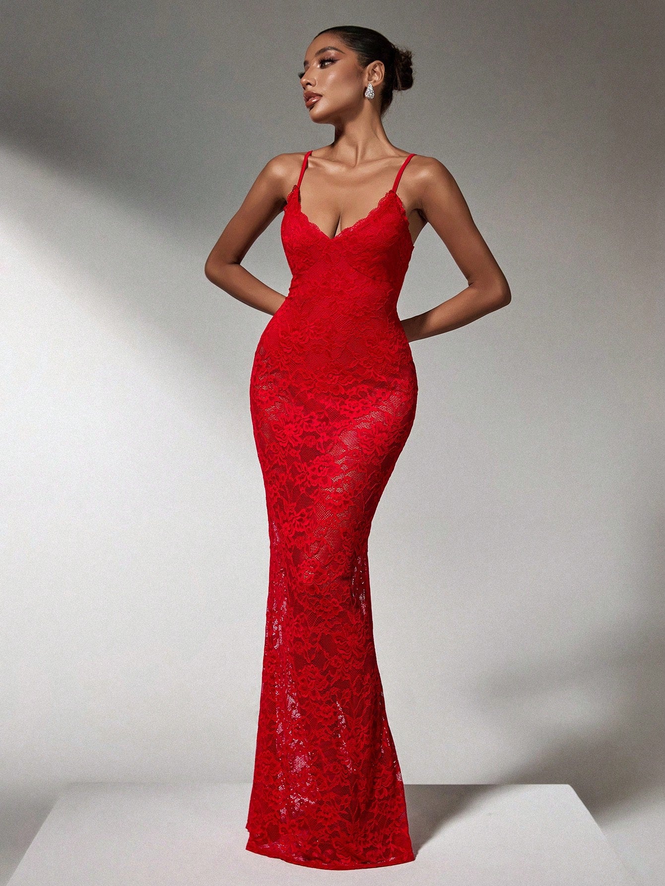 Elegant Red Lace Cami Dress