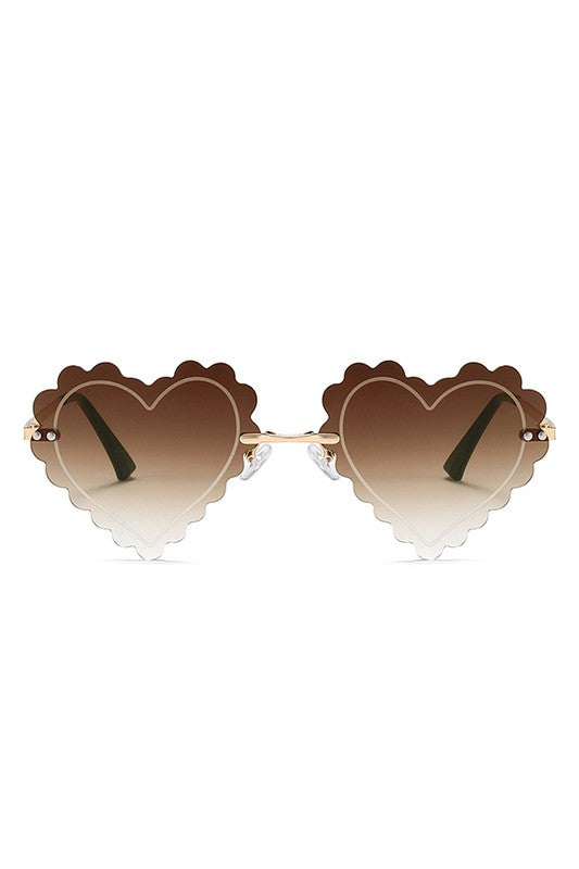 Rimless Heart Shape Tinted Fashion Sunglasses