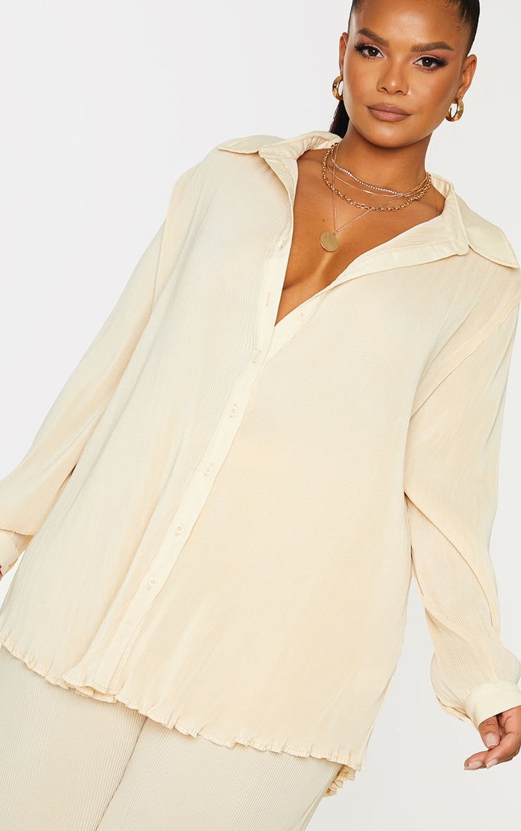 Plus Chocolate Plisse Button Front Oversized Shirt