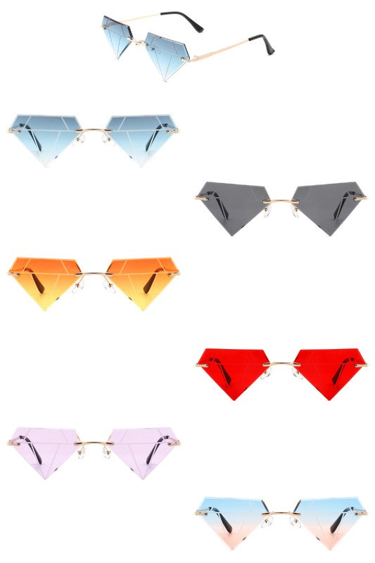 Rimless Triangle Diamond Party Tinted Sunglasses