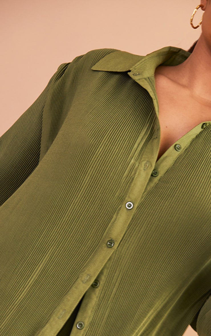 Plus Chocolate Plisse Button Front Oversized Shirt