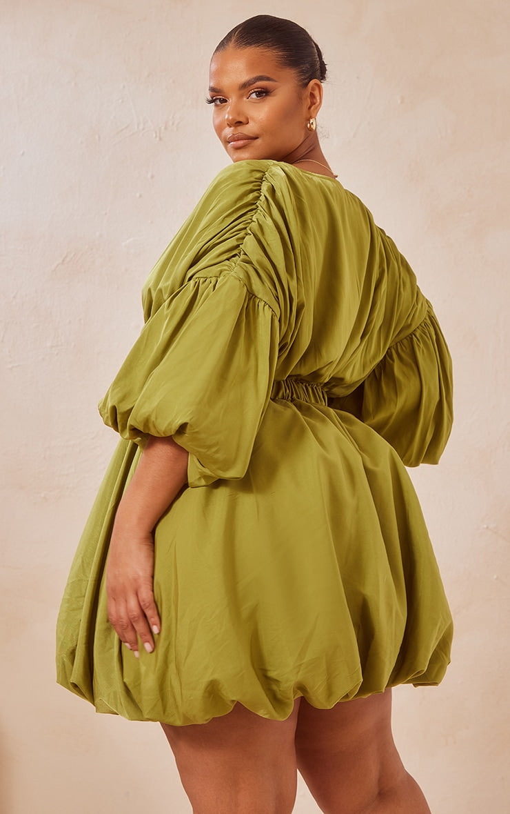 Plus Black Puff Sleeve Puffball Hem Dress
