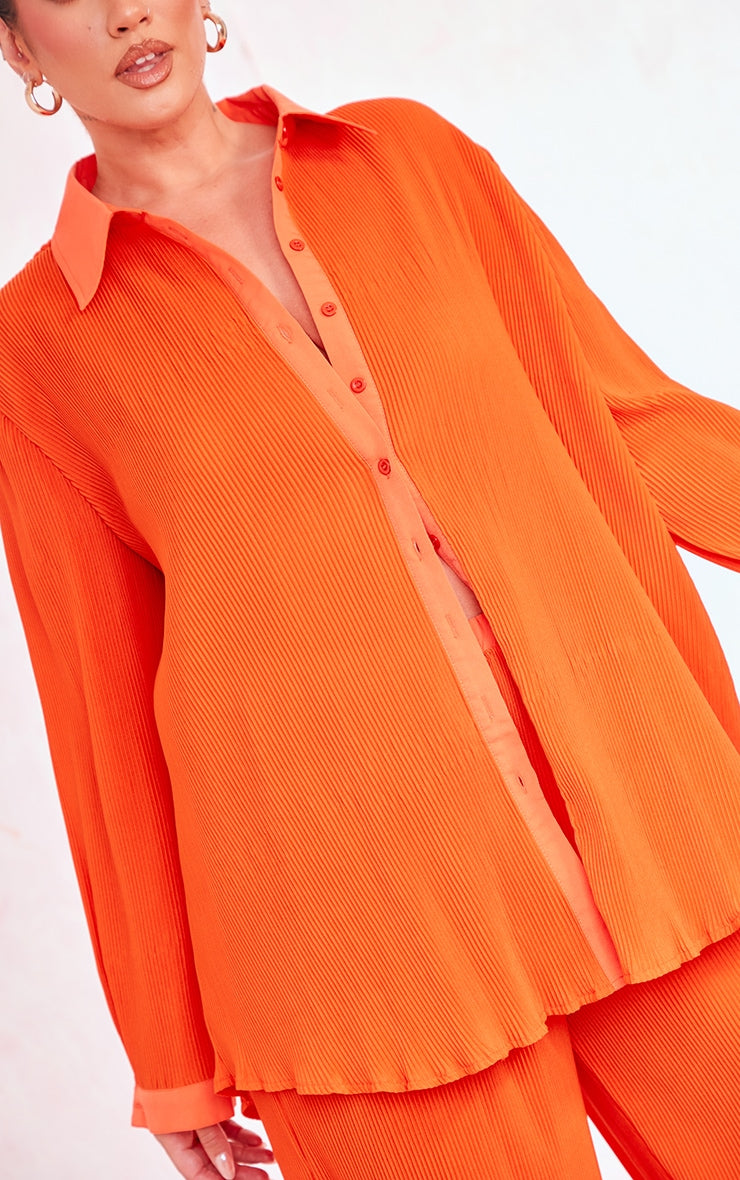 Plus Chocolate Plisse Button Front Oversized Shirt