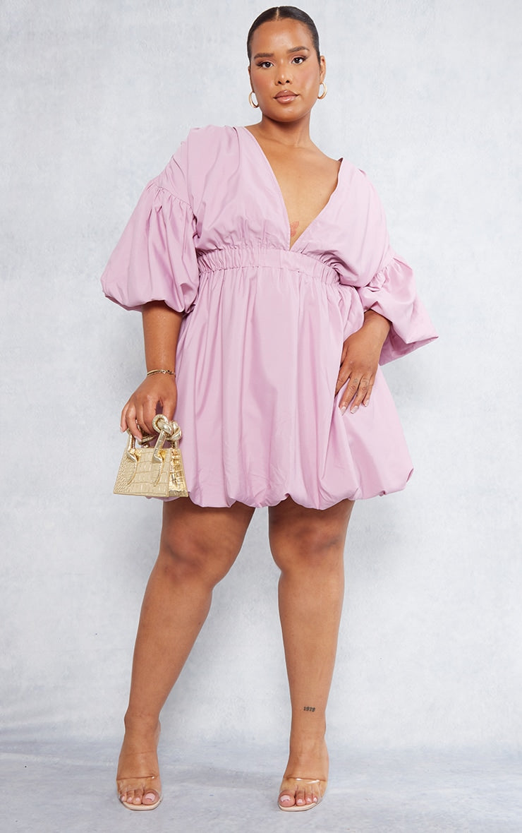 Plus Black Puff Sleeve Puffball Hem Dress