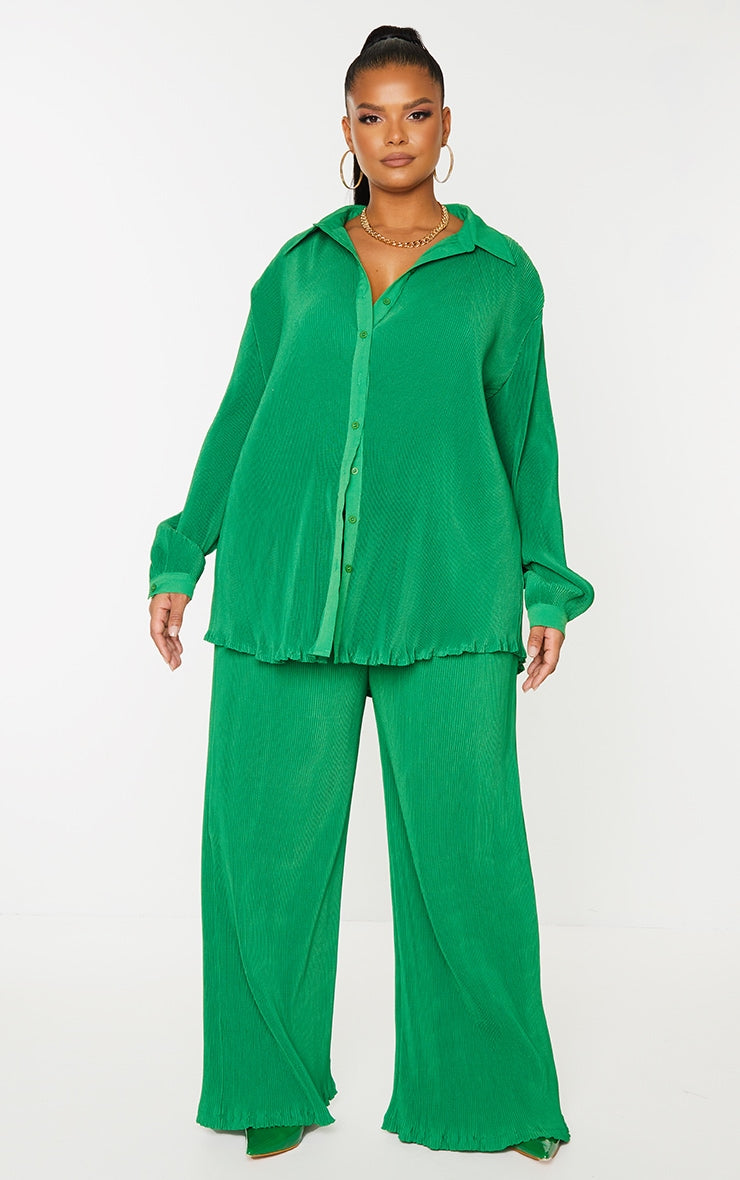 Plus Chocolate Plisse Button Front Oversized Shirt