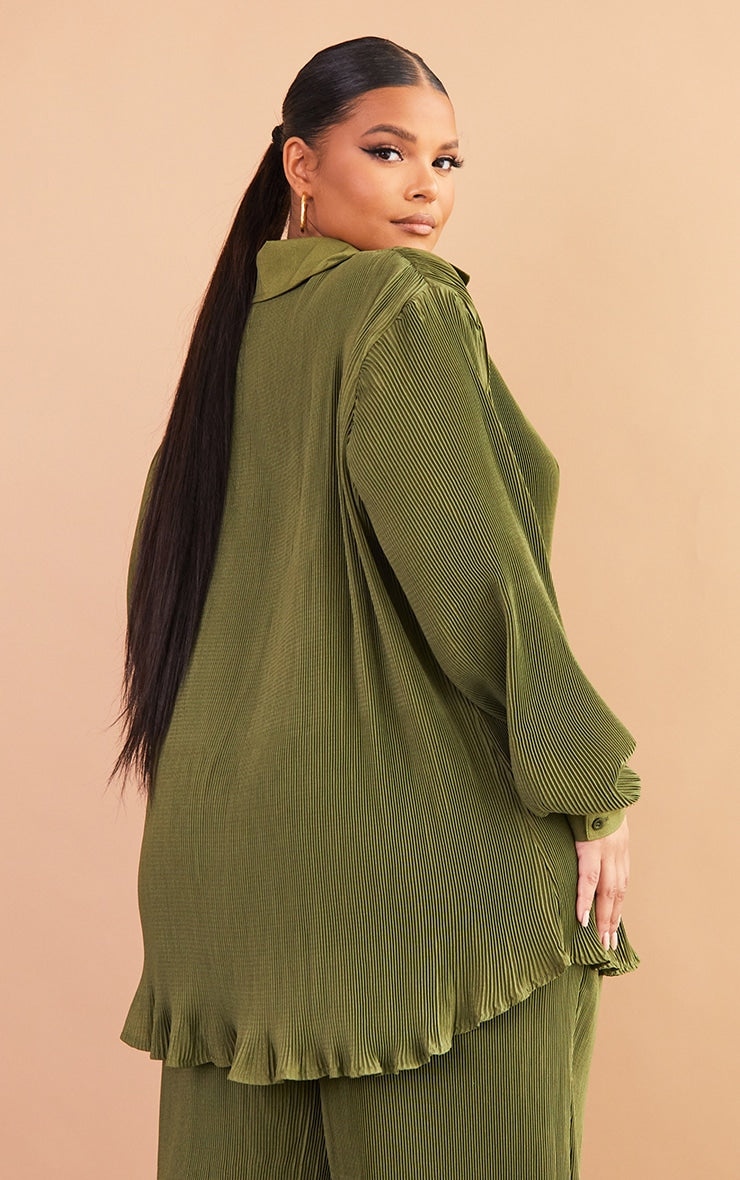 Plus Chocolate Plisse Button Front Oversized Shirt