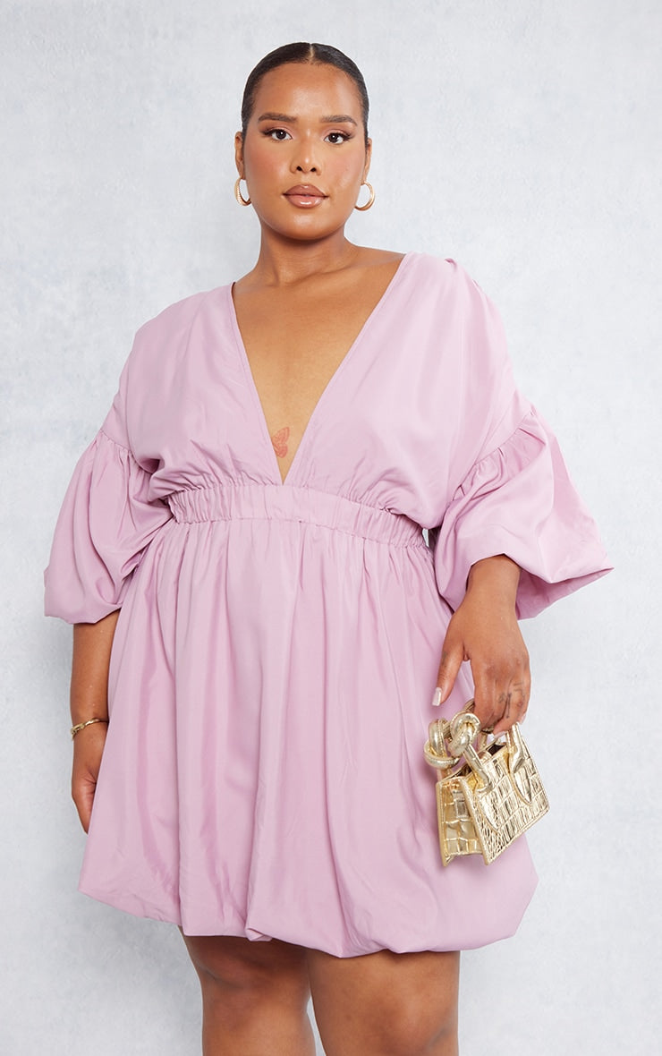 Plus Black Puff Sleeve Puffball Hem Dress