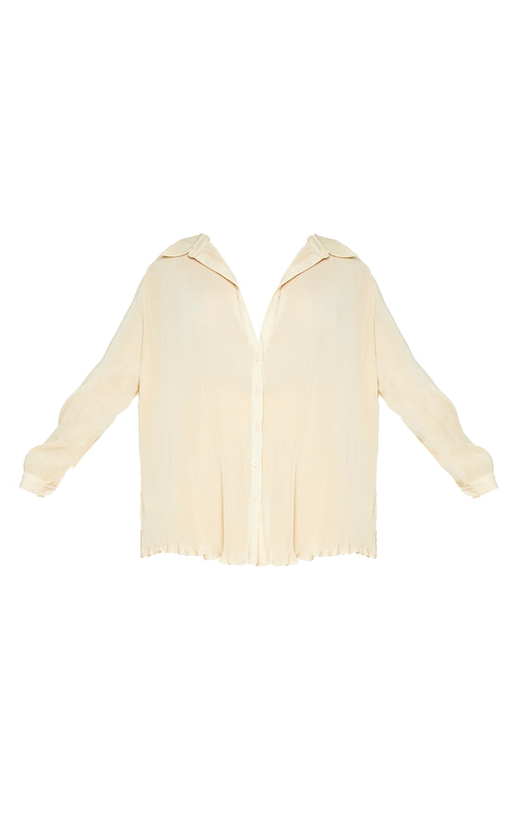 Plus Chocolate Plisse Button Front Oversized Shirt