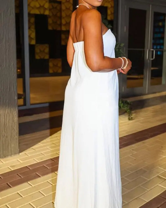 Bandeau Slit Longline Top & High Waist Pants Set