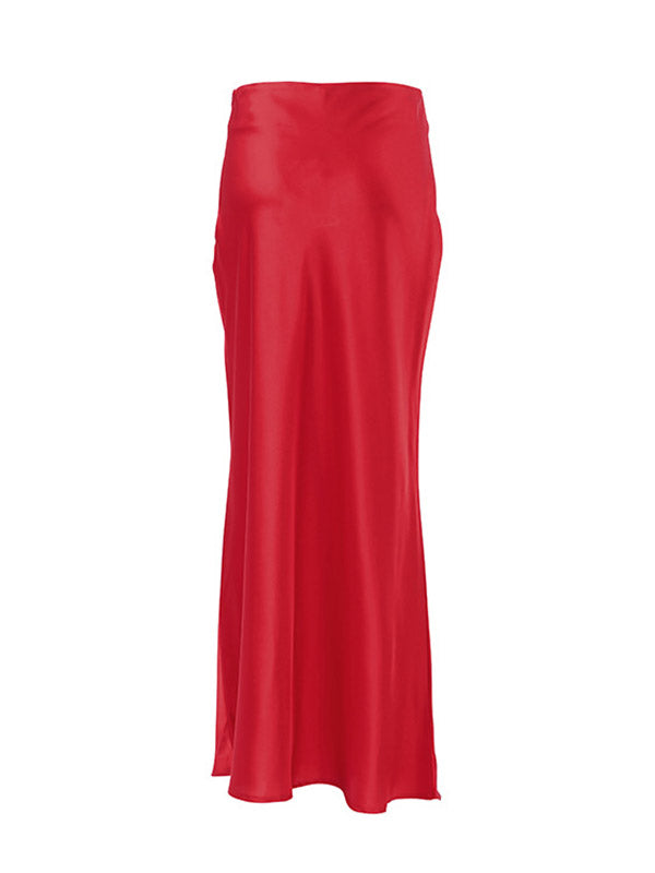 Long Red Pencil Mermaid Zipper Skirts