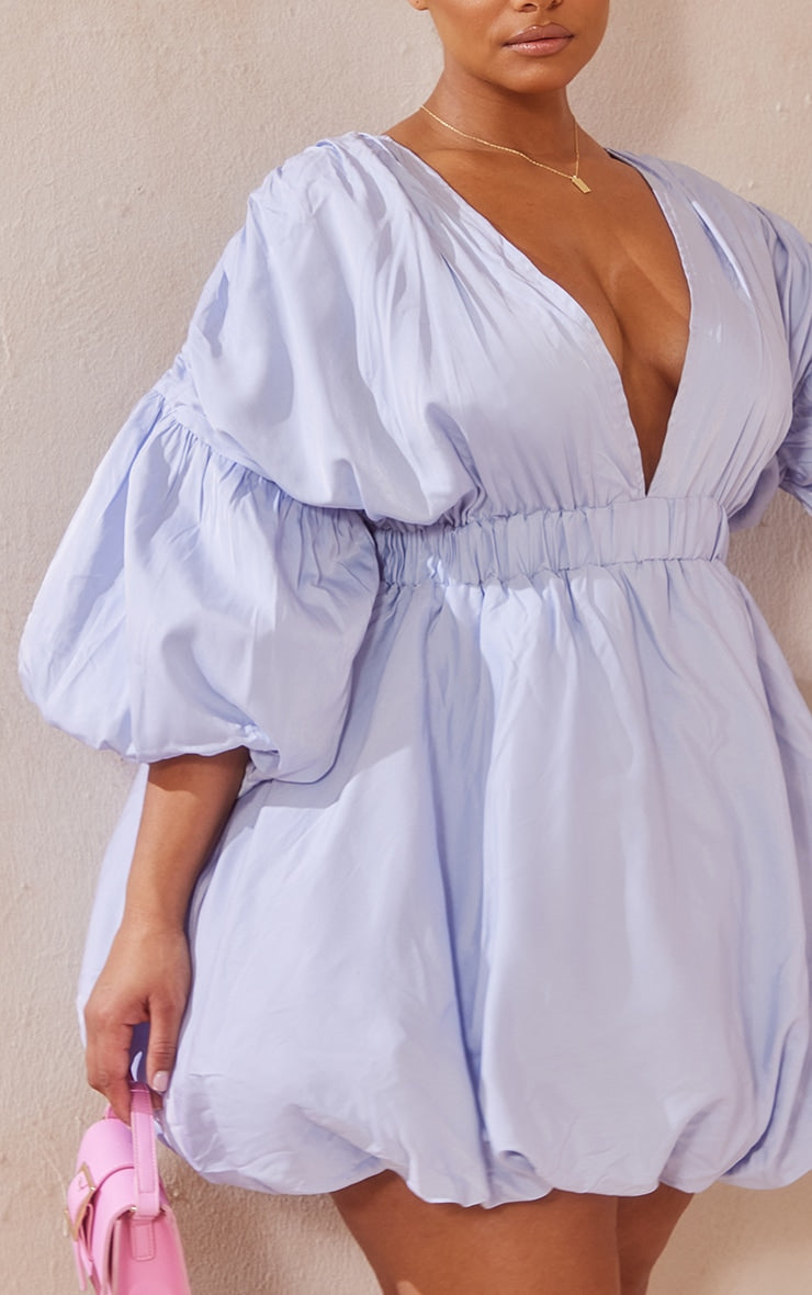 Plus Black Puff Sleeve Puffball Hem Dress