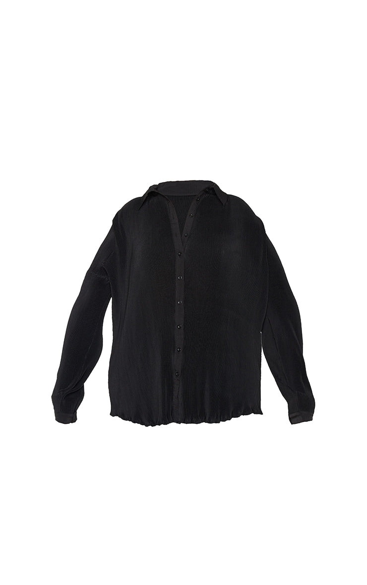 Plus Chocolate Plisse Button Front Oversized Shirt