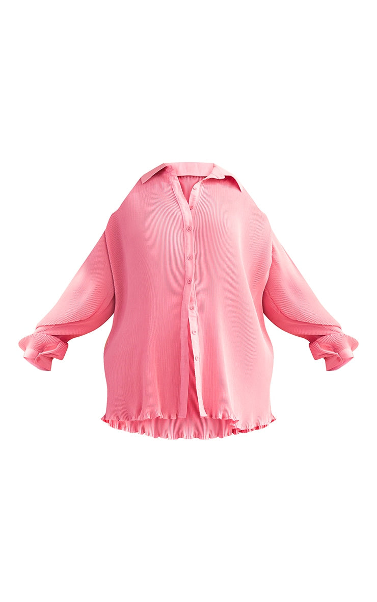 Plus Chocolate Plisse Button Front Oversized Shirt