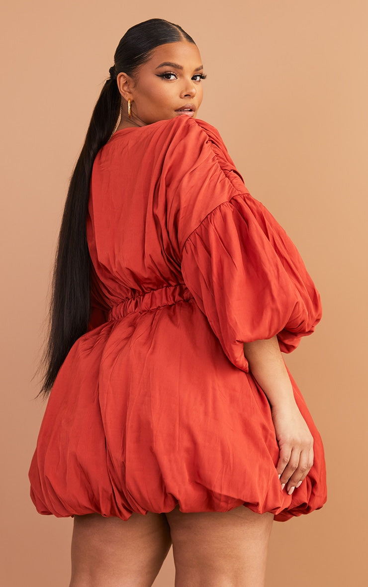 Plus Black Puff Sleeve Puffball Hem Dress