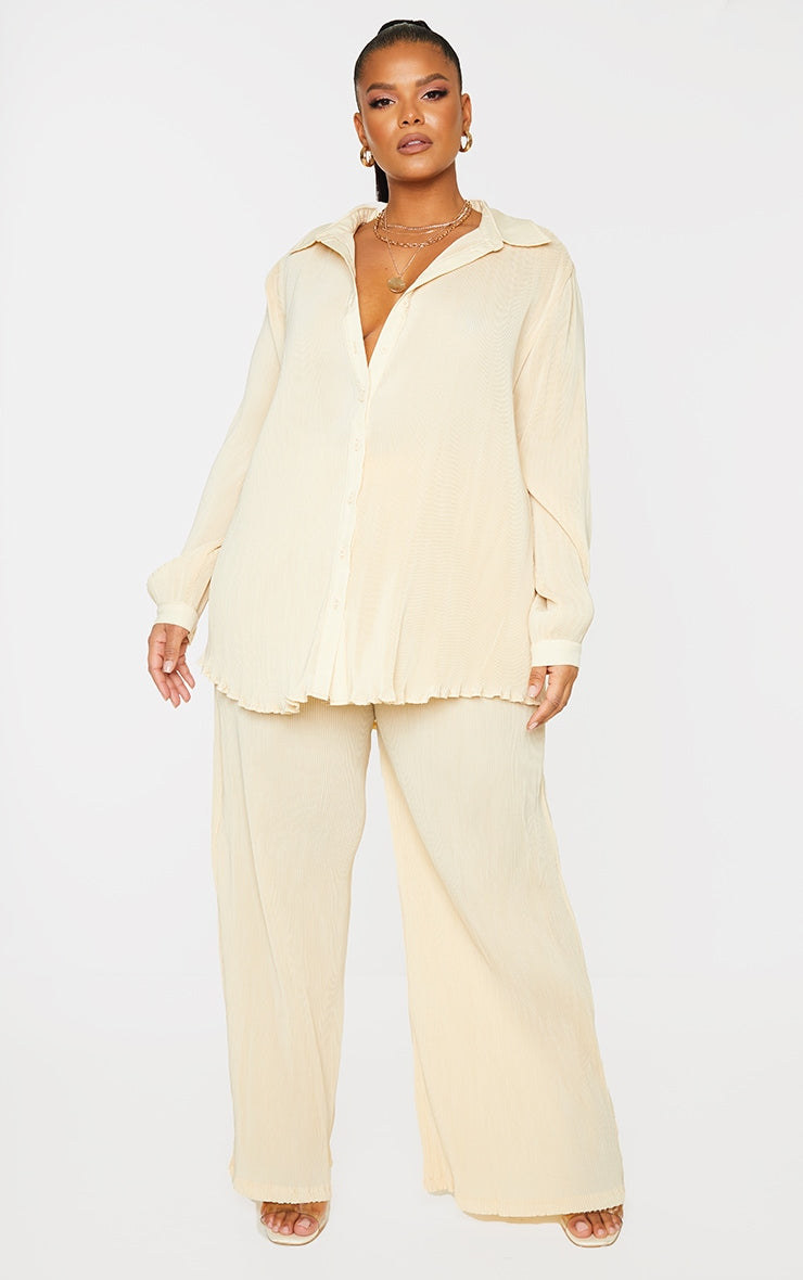Plus Chocolate Plisse Button Front Oversized Shirt