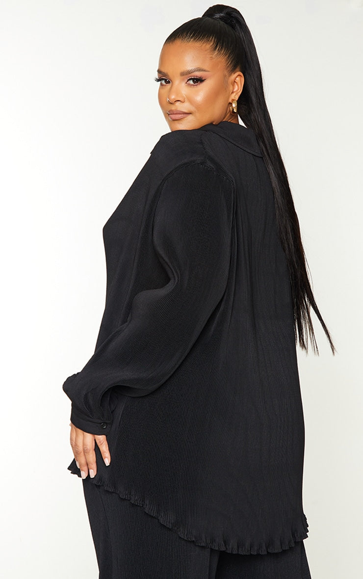 Plus Chocolate Plisse Button Front Oversized Shirt