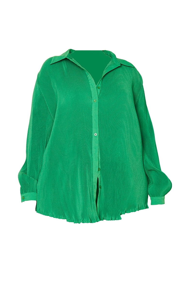 Plus Chocolate Plisse Button Front Oversized Shirt