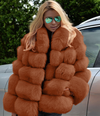 Elegant Mid Length Faux Fur Coat