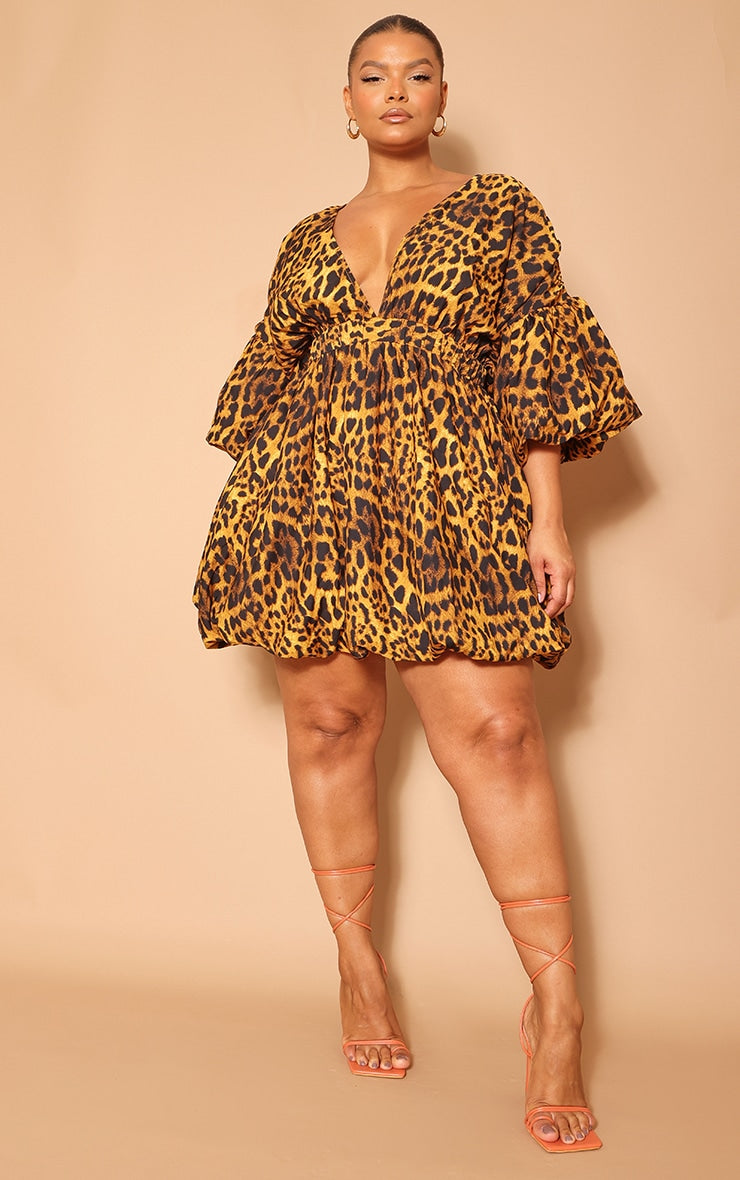 Plus Black Puff Sleeve Puffball Hem Dress