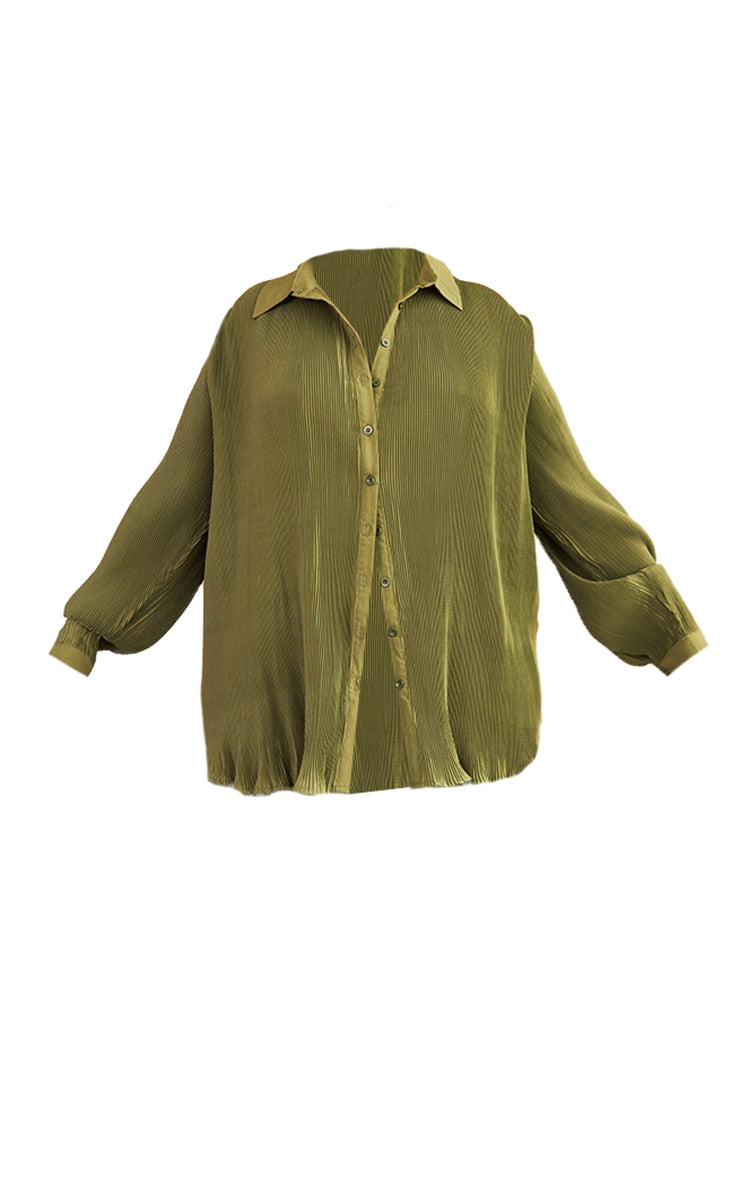 Plus Chocolate Plisse Button Front Oversized Shirt