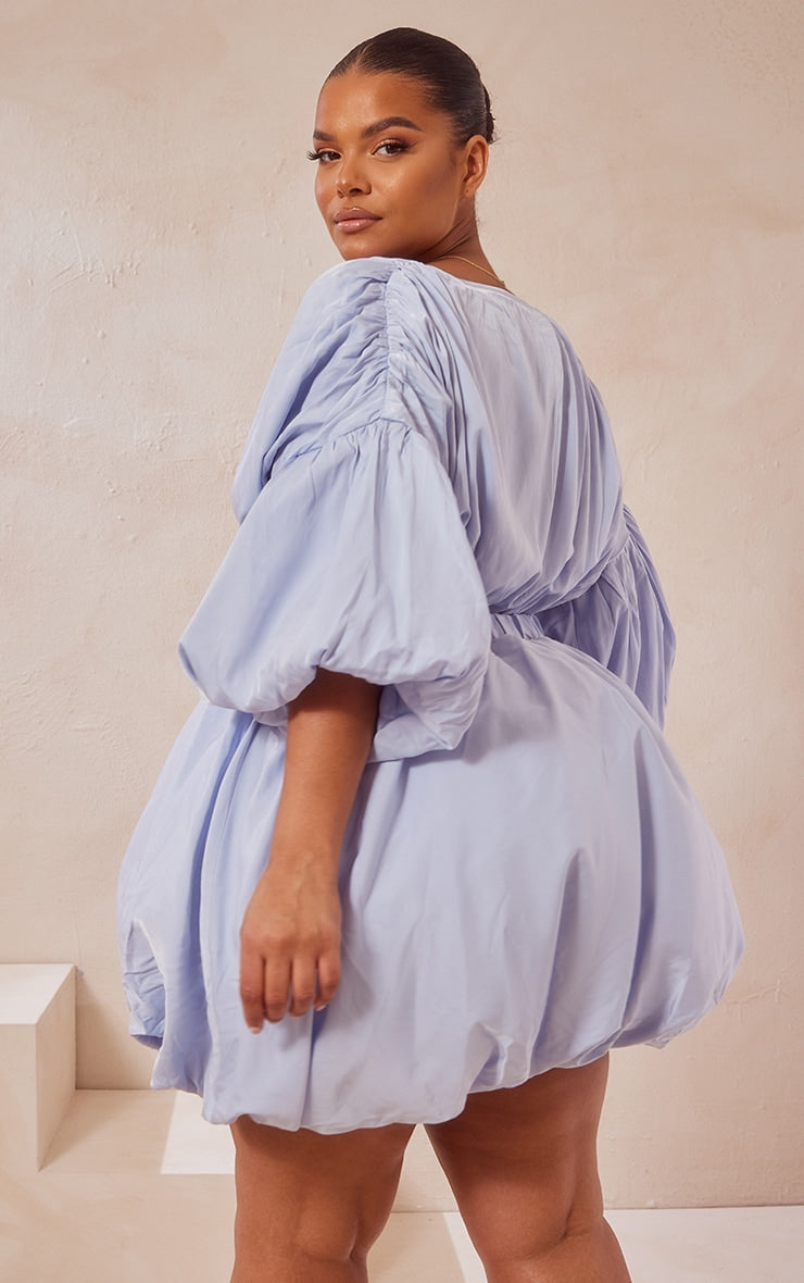 Plus Black Puff Sleeve Puffball Hem Dress