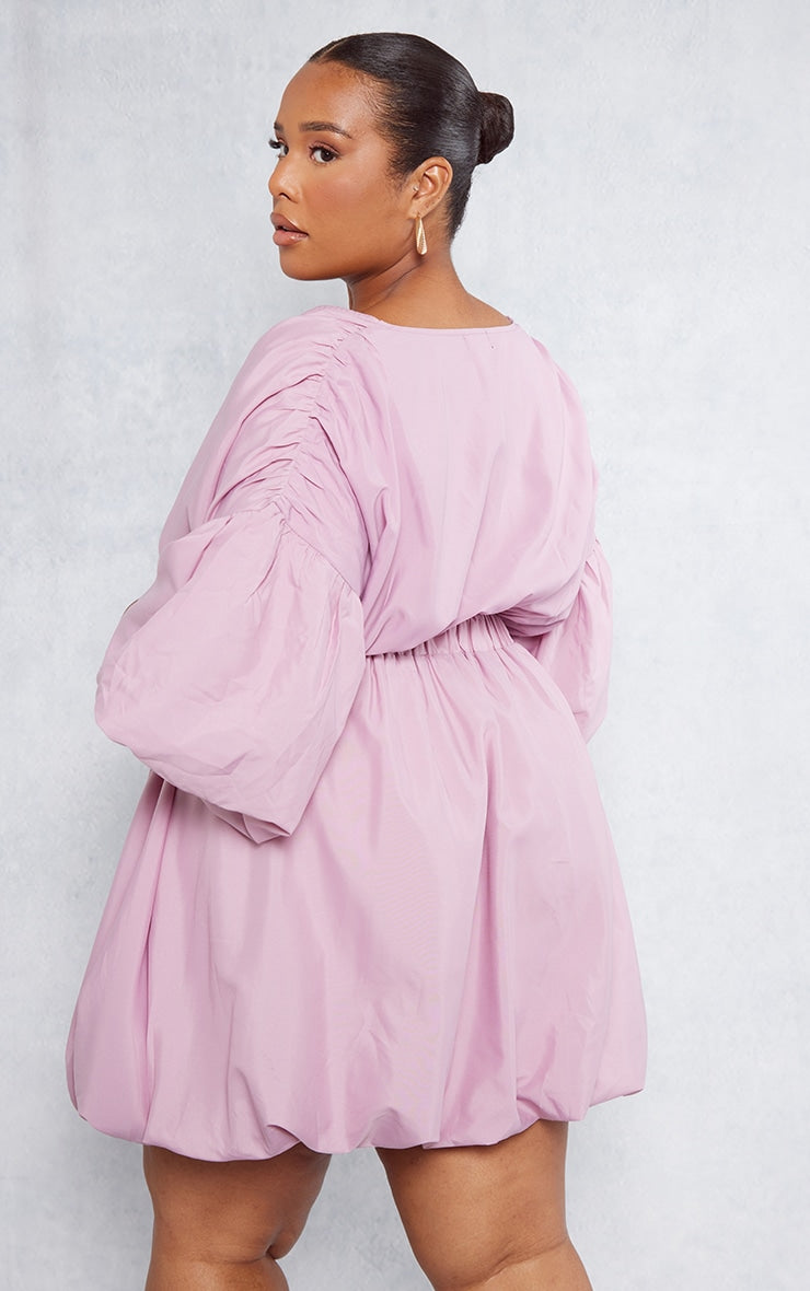 Plus Black Puff Sleeve Puffball Hem Dress