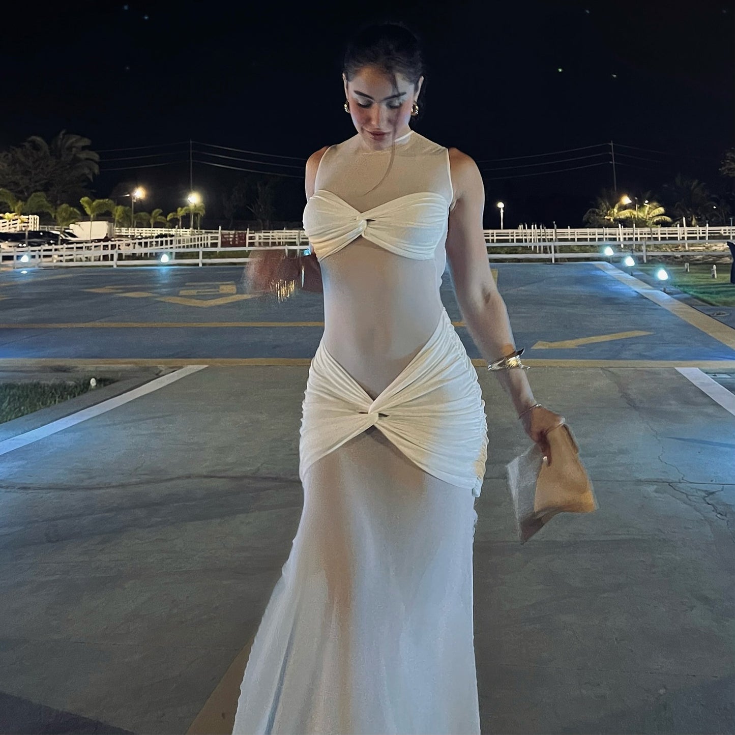 Sheer Mesh Sexy Solid Color Sheath Women Dress