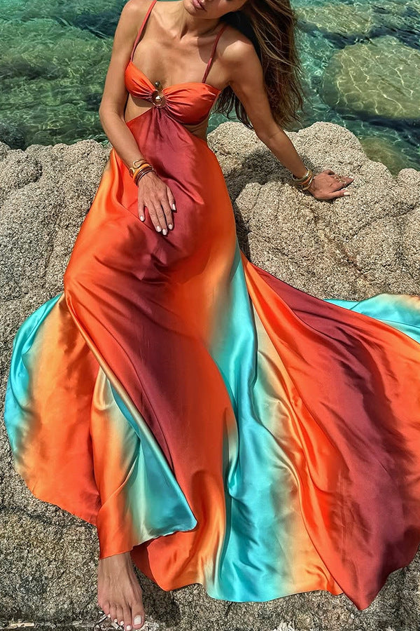 Sexy Sling Gradient Color Island Dress Beach Dress